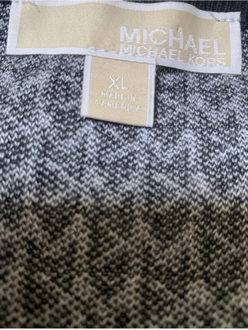 Michael Kors Black Trim & White Monogram Gold Buttons Knit Button-Up Cardigan XL